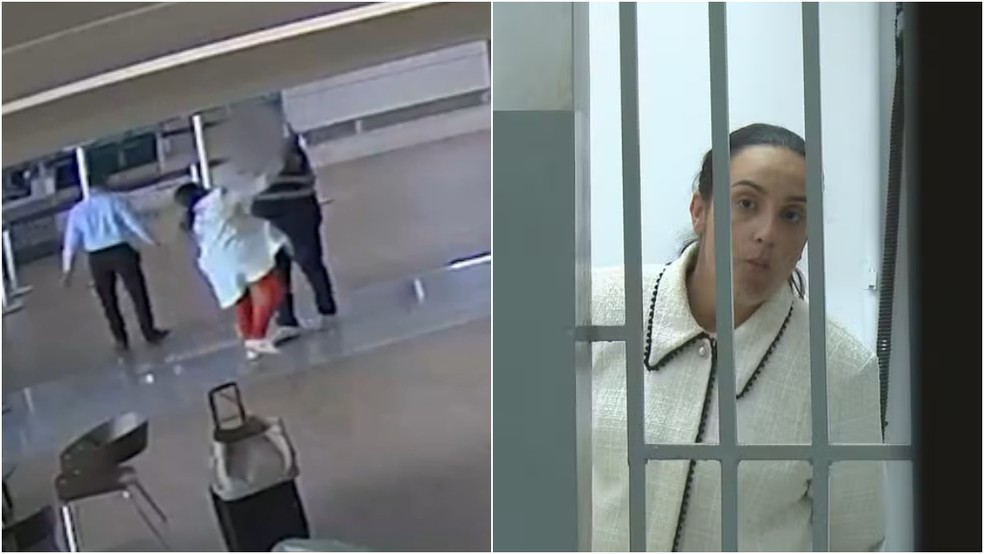 Circuito interno flagra momento em que mulher agride funcionário em aeroporto de BH — Foto: Reprodução