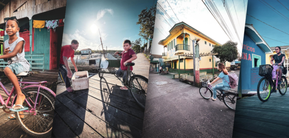 Em Afuá, moradores usam bicicleta para se deslocar  — Foto: @bernardodoespinhaço/Reprodução Prefeitura de Afuá