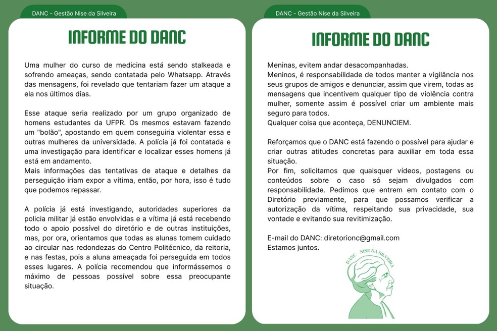 Nota do Diretório Acadêmico Nilo Cairo (Danc), do curso de Medicina. — Foto: Redes sociais