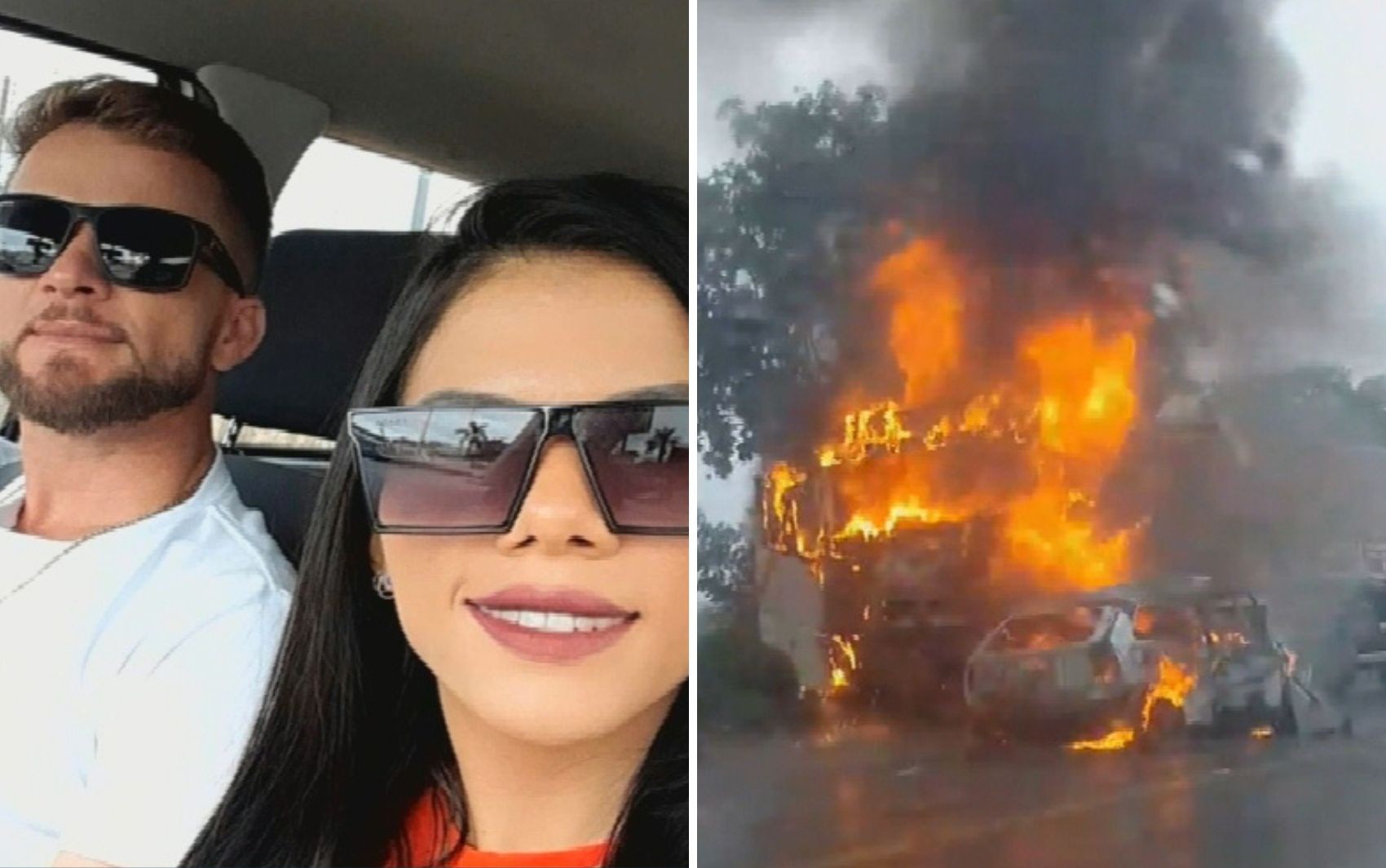 Grávida e marido morrem após carro bater de frente contra carreta e pegar fogo; vídeo