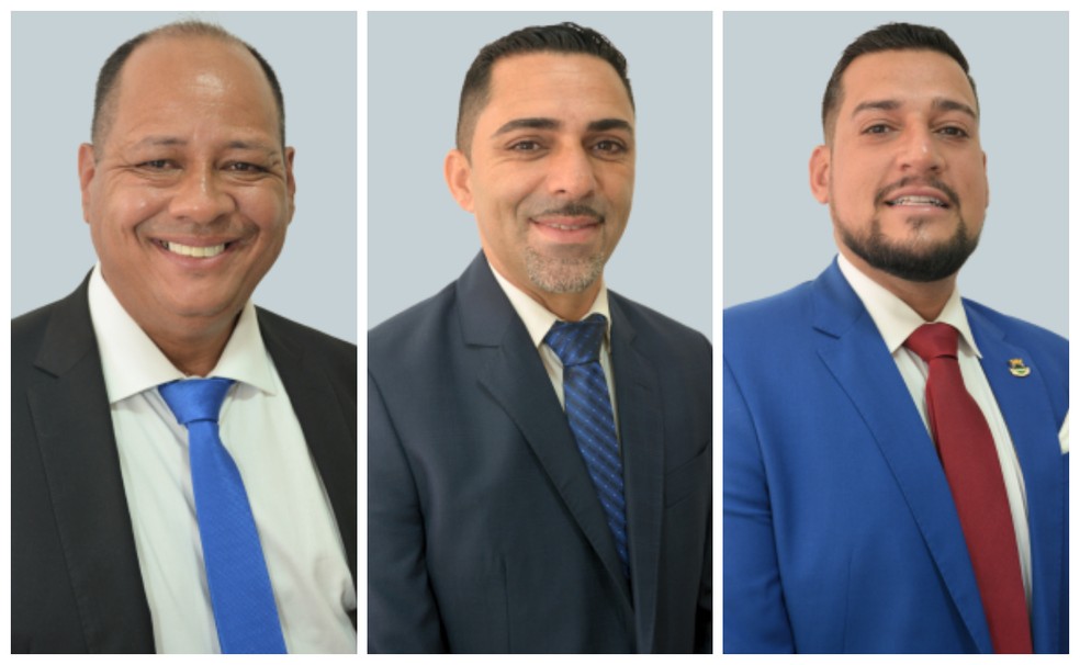 Os três vereadores de Cotia, na Grande SP, alvos da operação do MP-SP: Eduardo Nascimento (PSB), Sérgio Luiz (PSB) e Yago Bezerra (União Brasil). — Foto: Montagem/g1/Câmara Municipal de Cotia