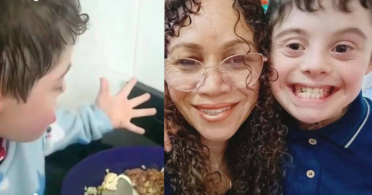 Durante refeição, criança lista atitudes da mãe que o deixam feliz e viraliza: 'Segurando o choro'