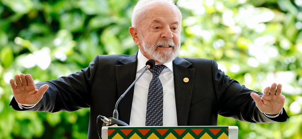 O presidente Lula durante discurso na Cúpula dos Países Amazônicos em Bogotá, Colômbia — Foto: Ricardo Stuckert/Presidência da República