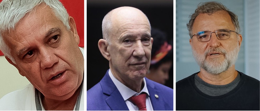 Romênio Pereira, Rui Falcão e Valter Pomar. — Foto: Divulgação, Bruno Spada/Câmara dos Deputados e Reprodução TvPT