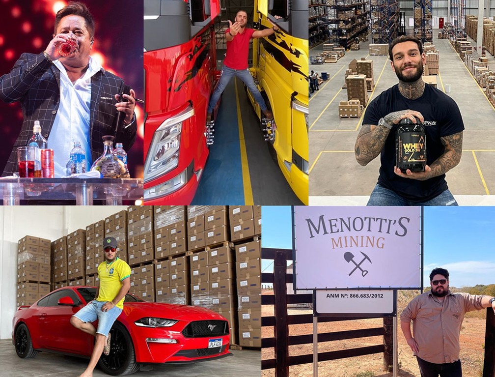 Leonardo, Zé Neto, Lucas Lucco, Barretto e César Menotti são cantores sertanejos que investem em negócios fora da música — Foto: Reprodução/Instagram