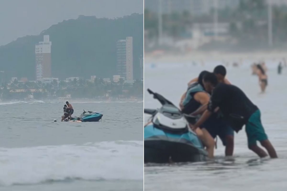 Guarda-vidas salva mulher de afogamento no mar em Guarujá; VÍDEO