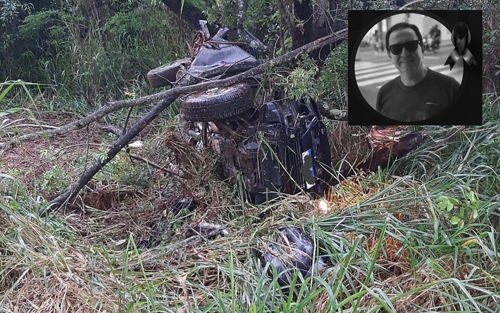 Sócio-diretor de empresa de transporte público morre após bater caminhonete em árvore na MG-167, em MG — Foto: Polícia Militar Rodoviária