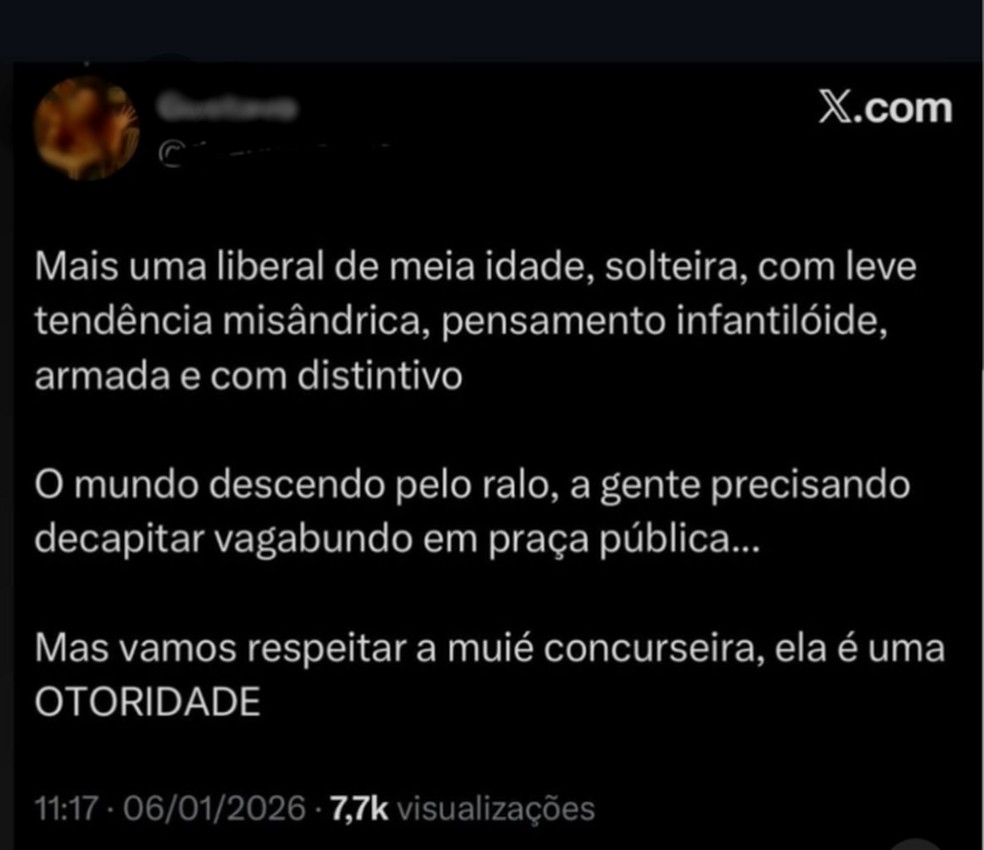 Postagem descriminatória contra delegada de SP que tomou posse — Foto: Reprodução/X