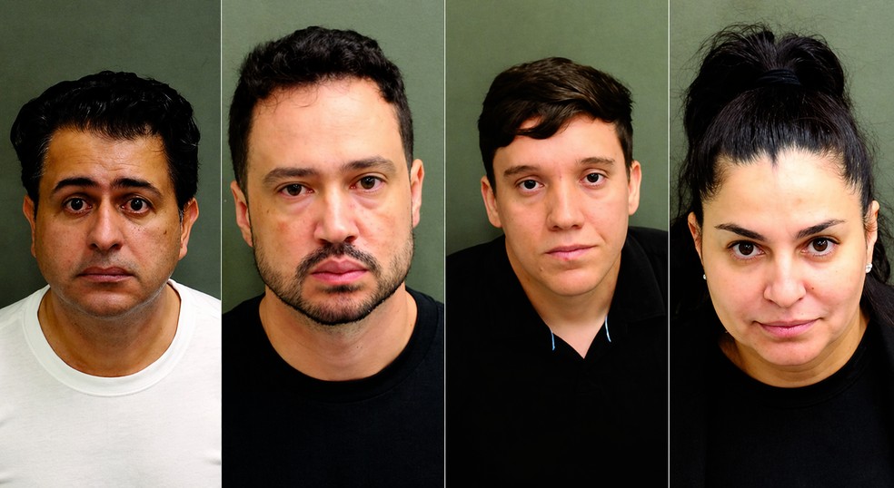 Brasileiros presos pela polícia da Flórida, acusados de aplicar golpe em brasileiros imigrantes nos EUA. — Foto: Reprodução/Orange County