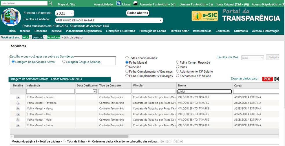 Valdoir Tavares aparece como assessor comissionado no gabinete da prefeitura de MT — Foto: Reprodução