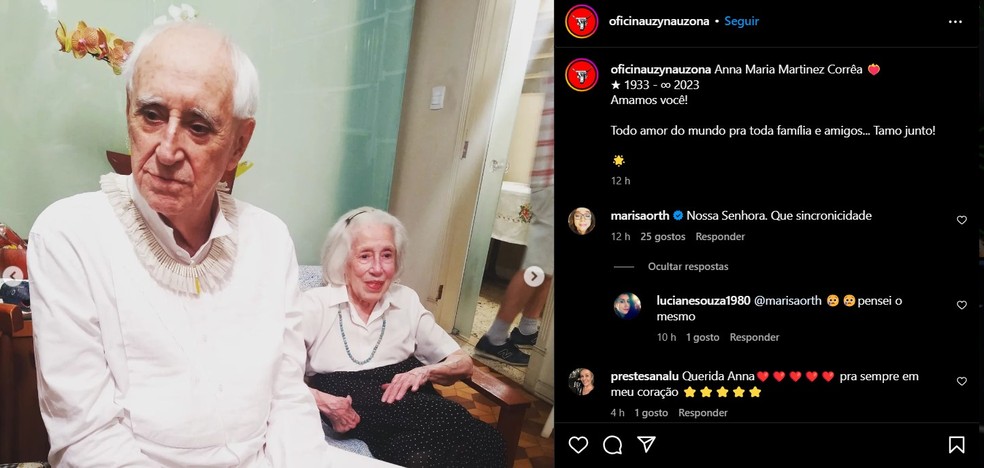 Teatro Oficina divulga morte de irmã de Zé Celso — Foto: Reprodução/Instagram