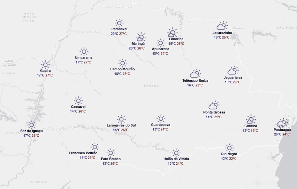 Previsão para quarta-feira, 17 de dezembro — Foto: Reprodução/Simepar
