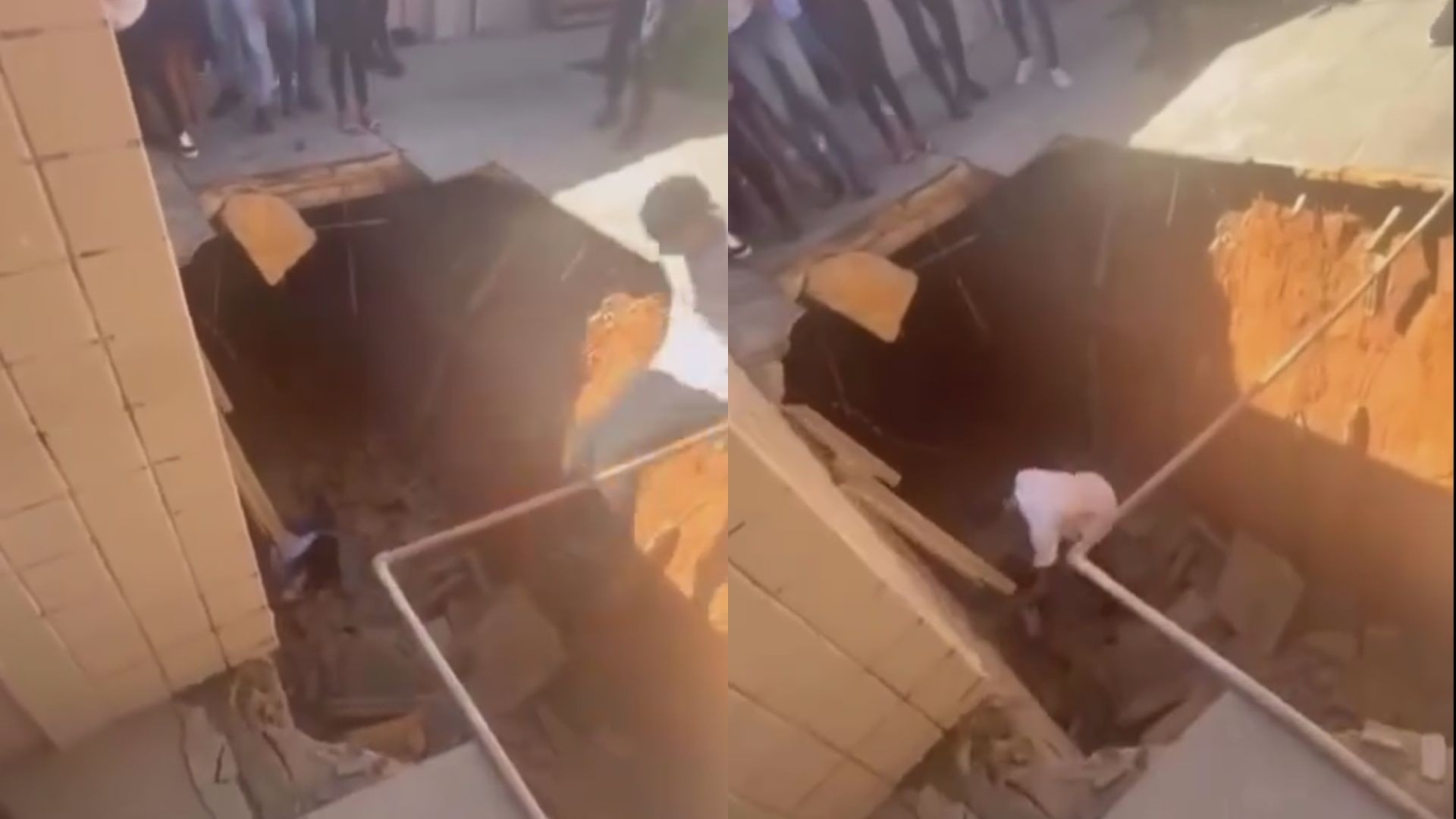 Cratera se abre em piso de escola estadual, deixa estudante ferida e aluno se joga para tentar salvar colega; VÍDEO