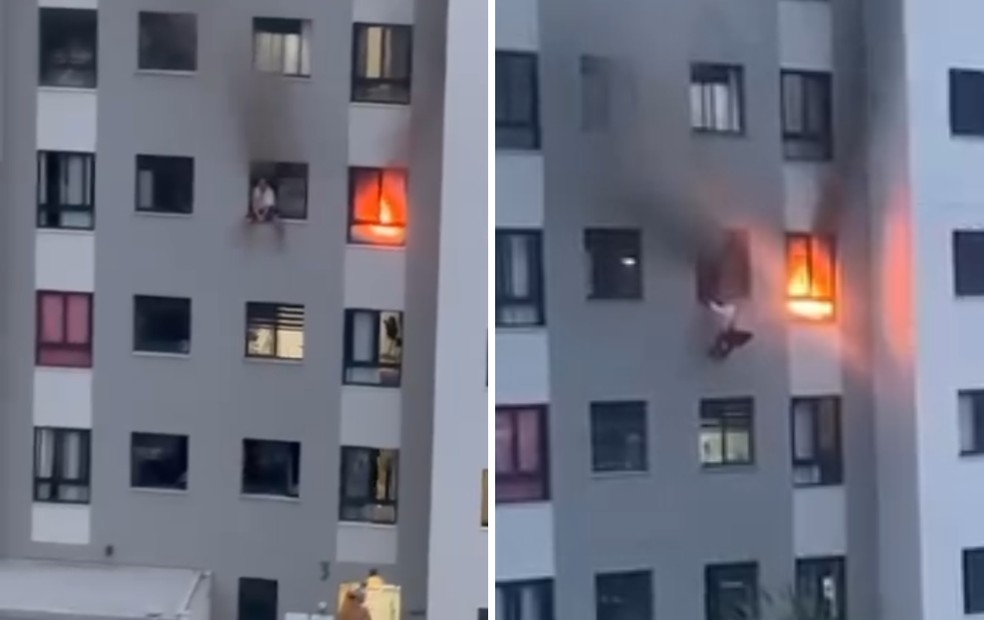 Homem pula do terceiro andar de prédio para escapar de incêndio em Bauru — Foto: Imagens Cedidas/Aqui Agora Bauru