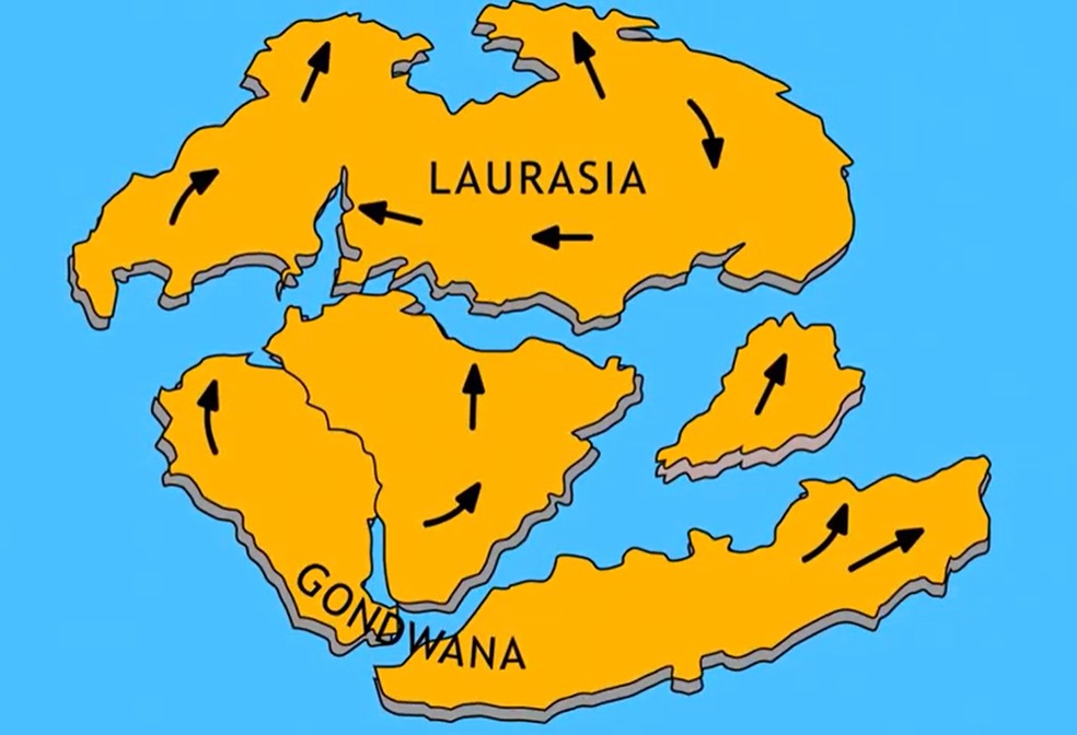 O supercontinente Gondwana unia Amrica do Sul, frica, ndia, Antrtica e Austrlia.  Foto: Reproduo