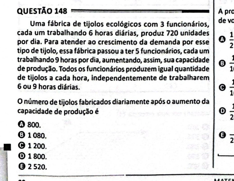 Questão sobre tijolos no Enem 2025 — Foto: Reprodução