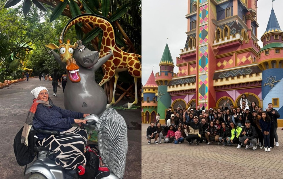 Dona Sebastiana, de 88 anos, no Beto Carrero World, em Penha, no Litoral Norte de Santa Catarina. — Foto: Sarah Kelly Macedo/Reprodução