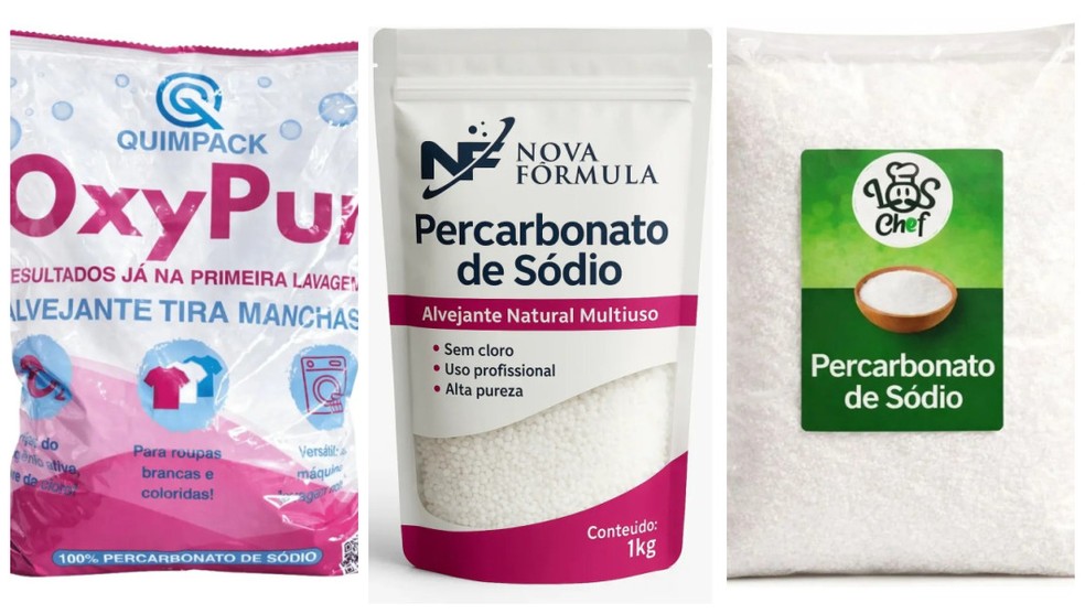 Três dos produtos de limpeza proibidos pela Anvisa. — Foto: Reprodução