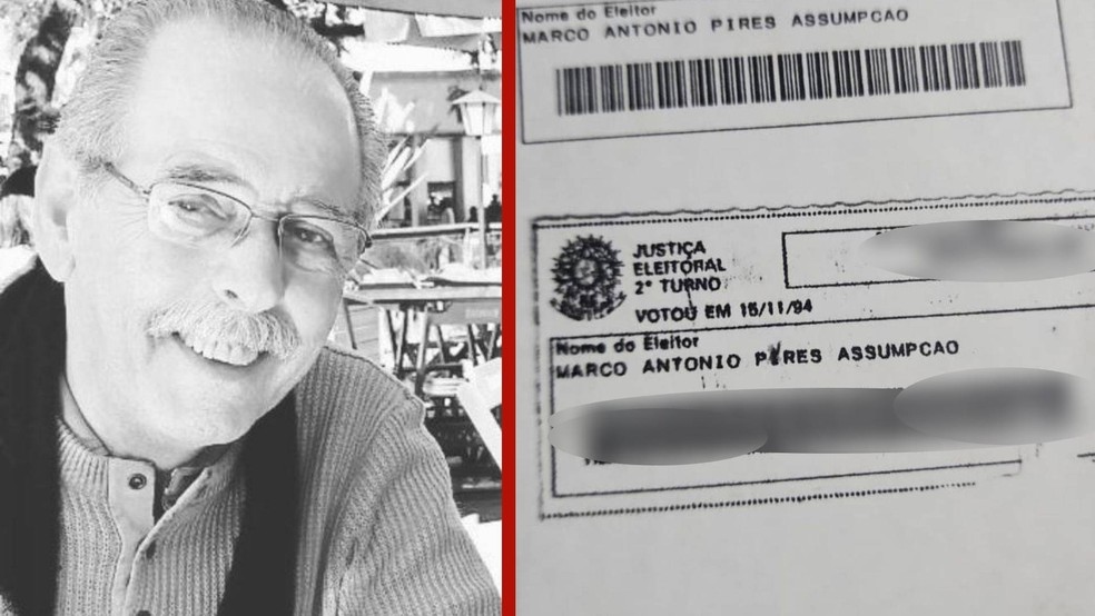 Marco Assumpção tinha 33 anos quando votou pela primeira vez para presidente. À direita, o comprovante de voto das eleições de 1994. — Foto: Reprodução
