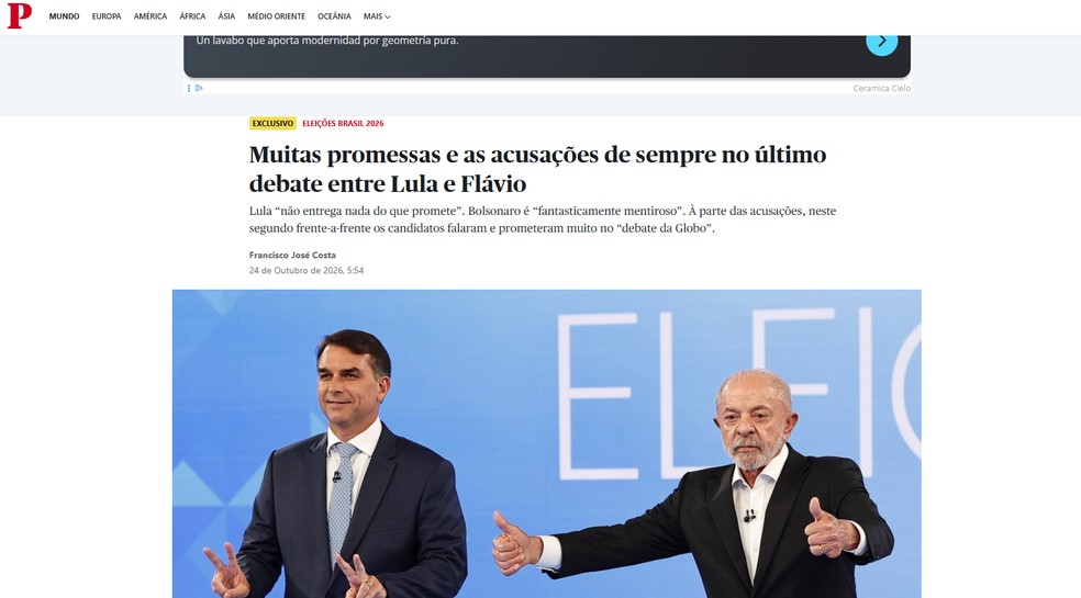 Como a imprensa internacional repercutiu o último debate entre Flávio e Lula — Foto: Reprodução/Público