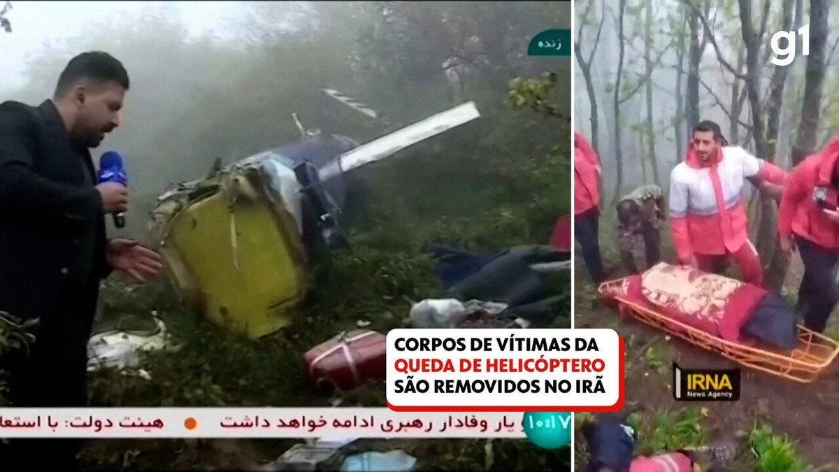Morte do presidente do Irã: vídeo mostra destroços de helicóptero e remoção de corpos após a queda