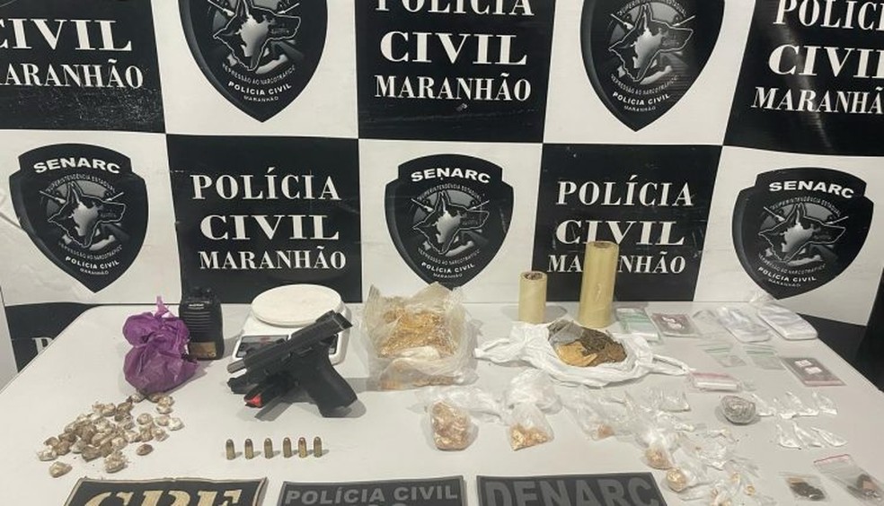 Mulher é presa em posse de arma de fogo roubada de policial penal no MA — Foto: Divulgação/ PCMA