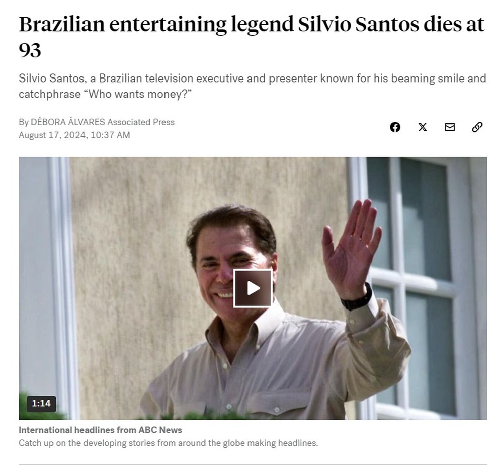 Imprensa internacional repercute morte de Silvio Santos — Foto: Reprodução