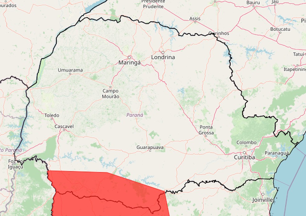 Alerta vermelho de onda de calor no PR — Foto: Inmet