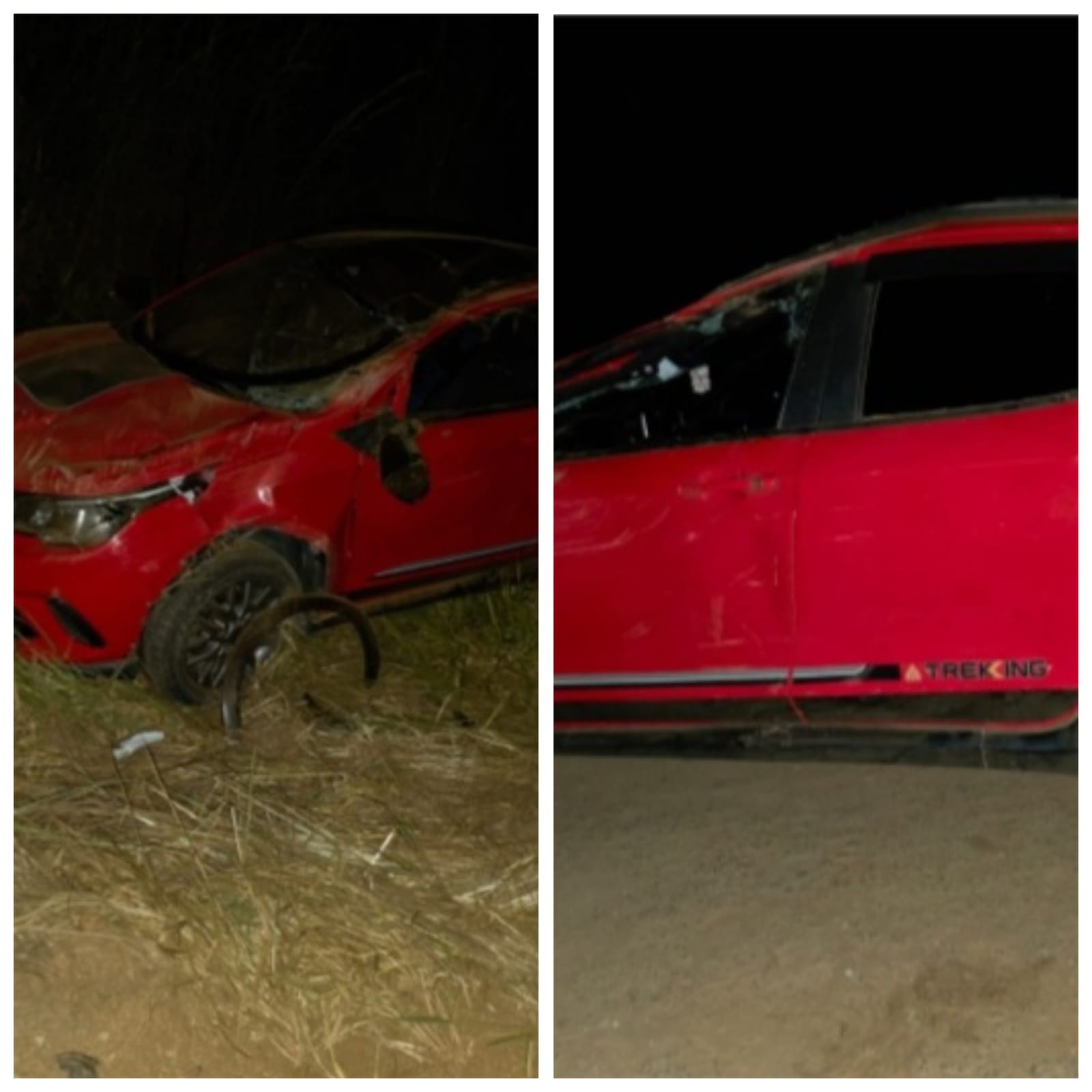 Motorista capota carro após ter visão ofuscada por faróis de caminhão na MGC-451; passageiro fica ferido