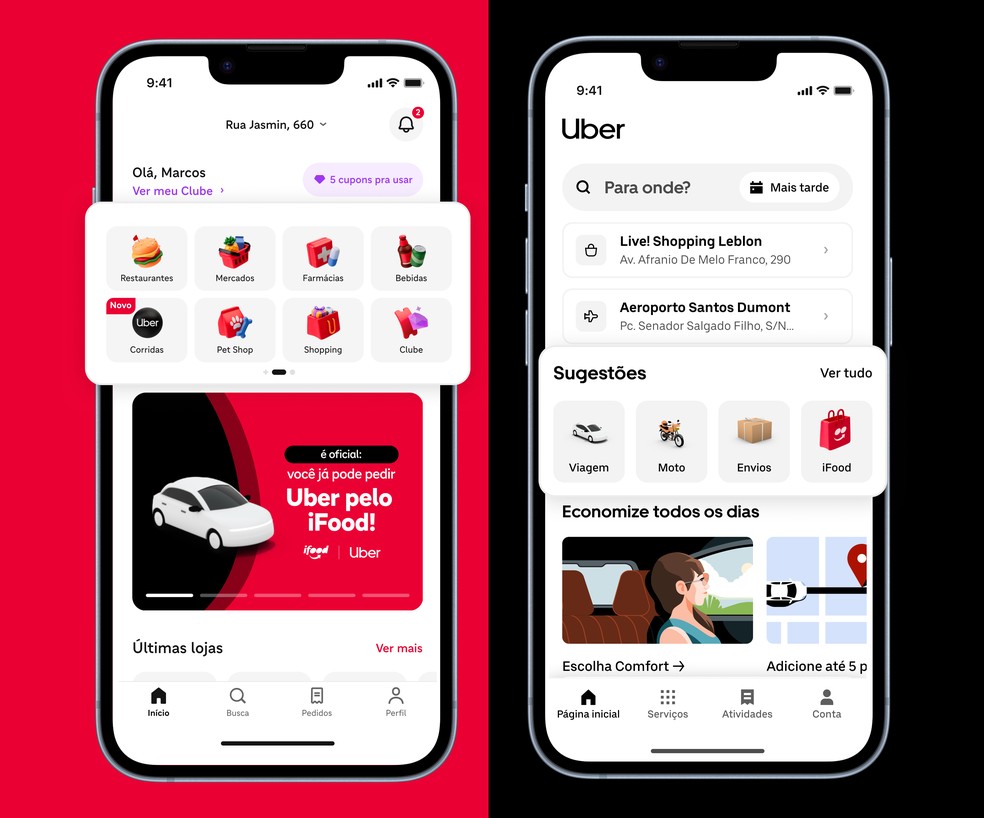 Integração entre os apps do iFood e da Uber — Foto: Divulgação