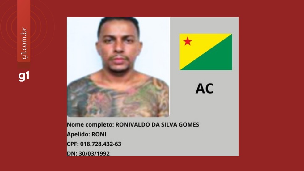 Ronivaldo da Silva Gomes, 33 anos - procurado pelo Ministério da Justiça — Foto: Reprodução/MJSP