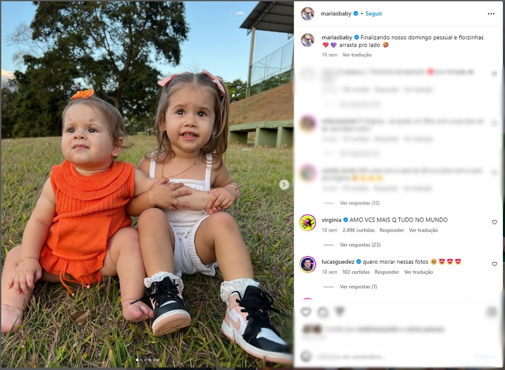 Maria Flor e Maria Alice, filhas de Virginia e Zé Felipe, acumulam milhões de seguidores — Foto: Instagram/Reprodução