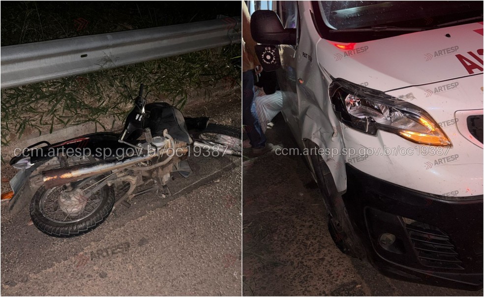 Motociclista fica ferido após acidente com ambulância de Flórida Paulista — Foto: Artesp/Divulgação
