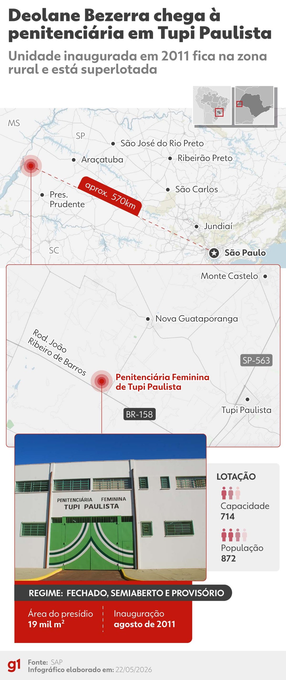 Infográfico mostra onde fica presídio para onde Deolane Bezerra foi levada — Foto: Arte/g1