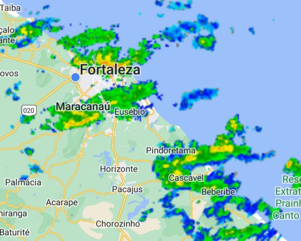 Precipitação no Ceará ocorre devido à influência de um Vórtice Ciclônico de Altos Níveis (VCAN). — Foto: Funceme/ Divulgação