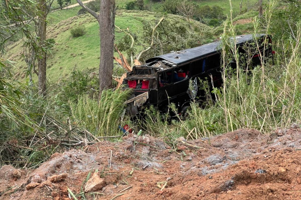 Ônibus de acidente com cinco mortos saiu da pista e caiu em ribanceira em trecho de curva de rodovia que liga SP a MG