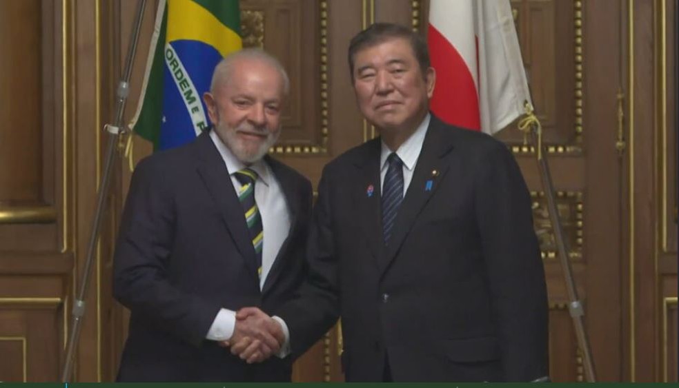 Lula se reúne com primeiro-ministro do Japão, Shigeru Ishiba — Foto: TV Globo/Reprodução