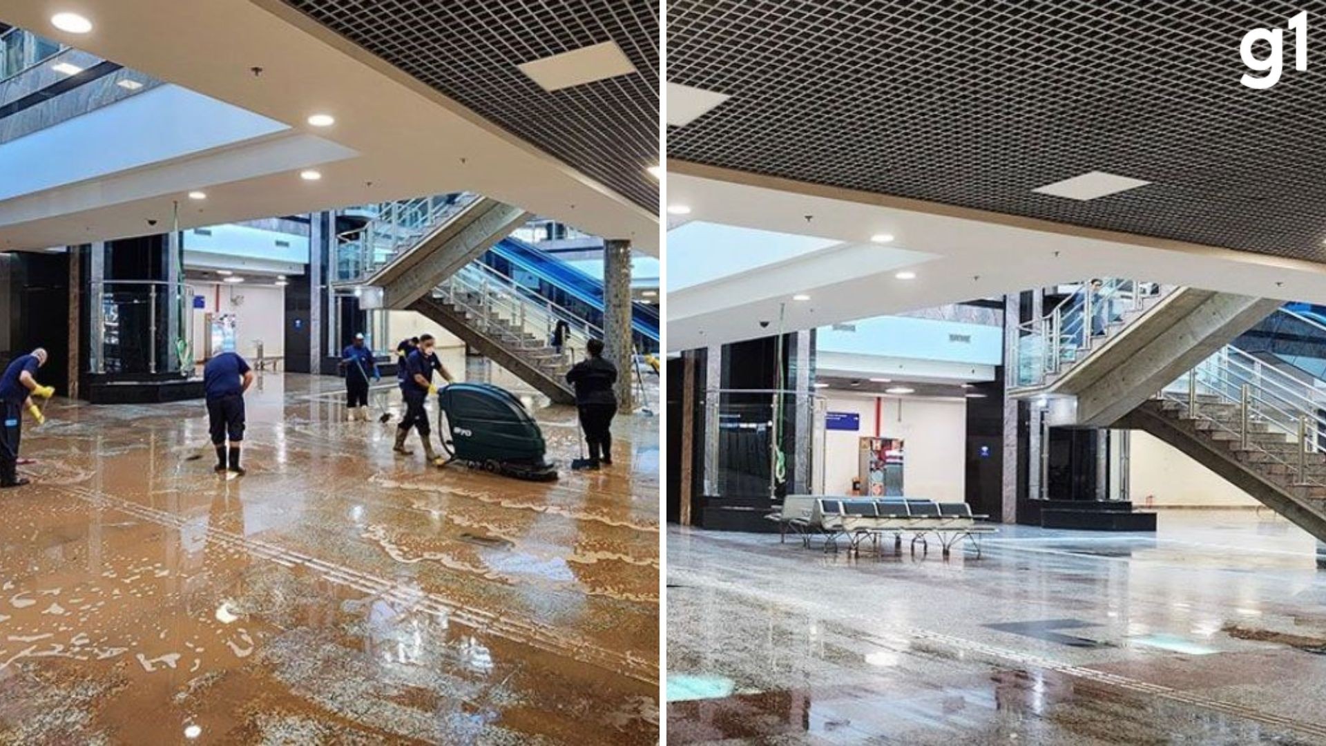ANTES e DEPOIS: Concluída limpeza do piso de terminal de passageiros do aeroporto de Porto Alegre
