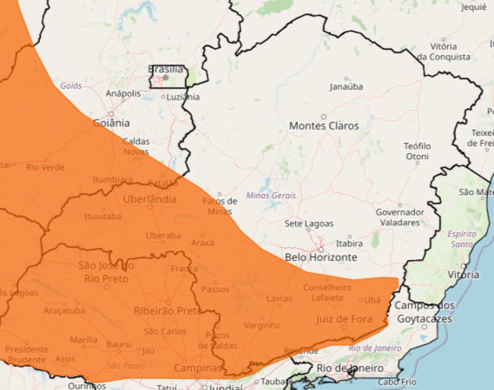 Inmet faz alerta de perigo para tempestades no Sul de Minas; veja lista de municípios — Foto: Reprodução/Inmet