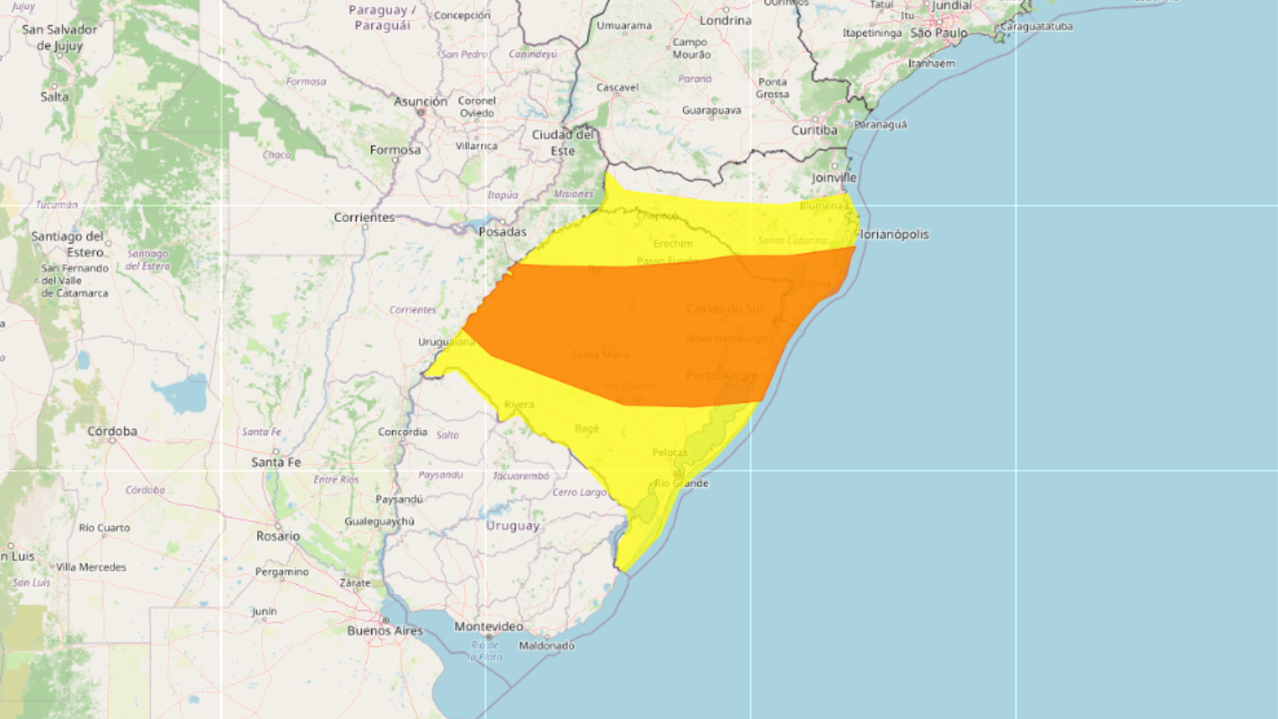 Inmet emite aviso de tempestade e ventos de até 100 km/h para o RS