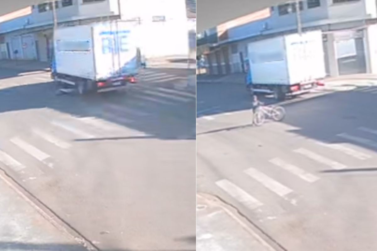 VÍDEO: criança escapa por pouco de ser atropelada por caminhão, no Paraná