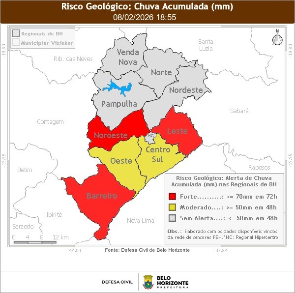 Defesa Civil emite alerta para risco geológico após chuvas em BH 