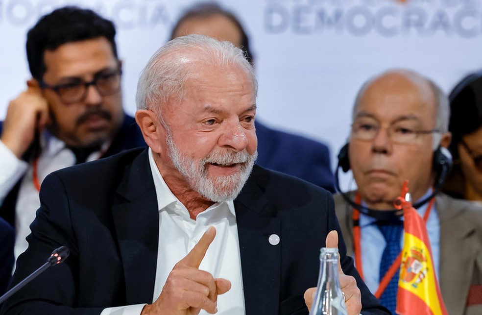 Lula durante 4ª Reunião de Alto Nível do Fórum em Defesa da Democracia. — Foto: Ricardo Stuckert/ Presidência da República