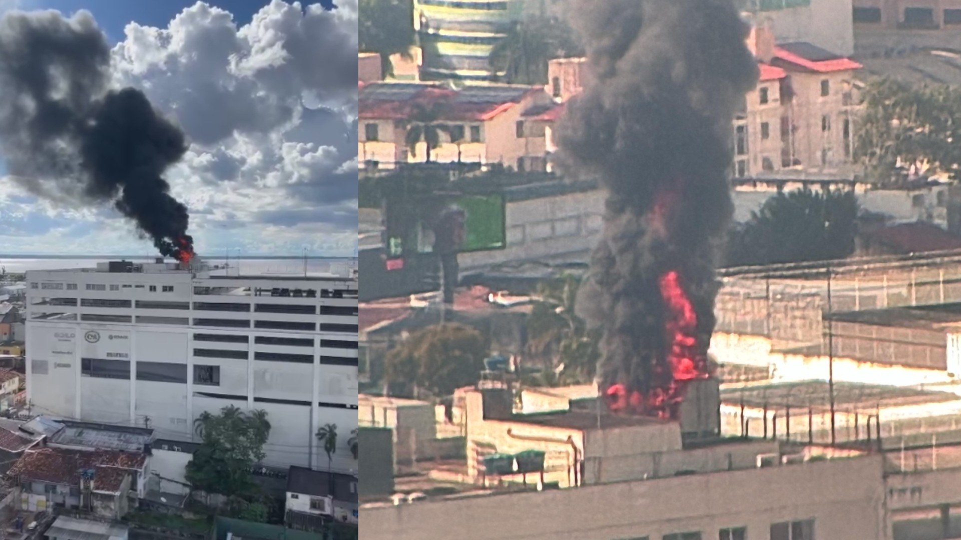 Incêndio atinge shopping no centro de Belém e assusta moradores; VÍDEO