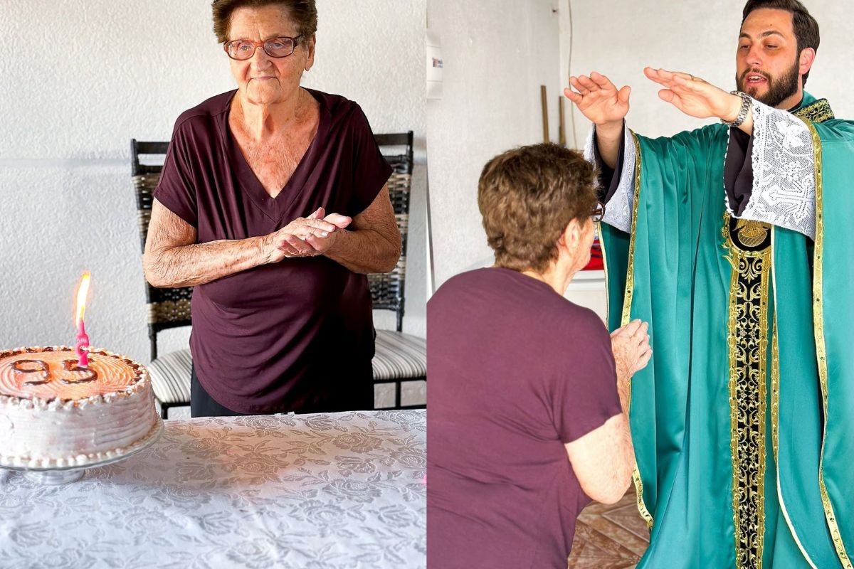 Presente de aniversário: avó comemora 95 anos com missa celebrada pelo neto padre em MS
