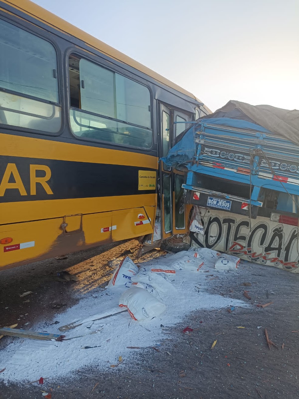 Ônibus bateu em caminhão na RN-110 em Areia Branca — Foto: Reprodução