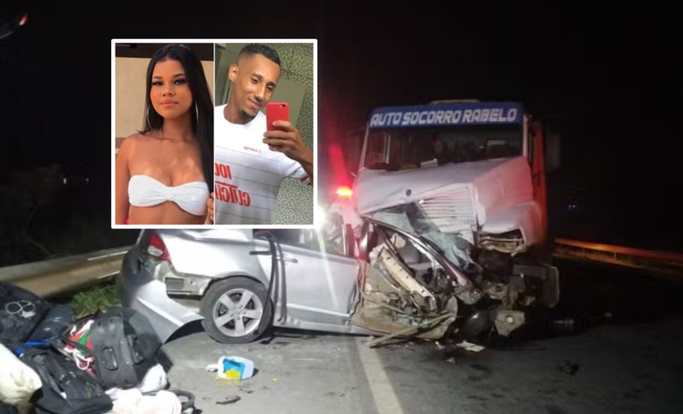 Tauany Santos, de 24 anos, Cleiton Oliveira, de 28, morrem em acidente em Montes Claros; eles moravam em Ibaté — Foto: Corpo de Bombeiros e Reprodução/Facebook