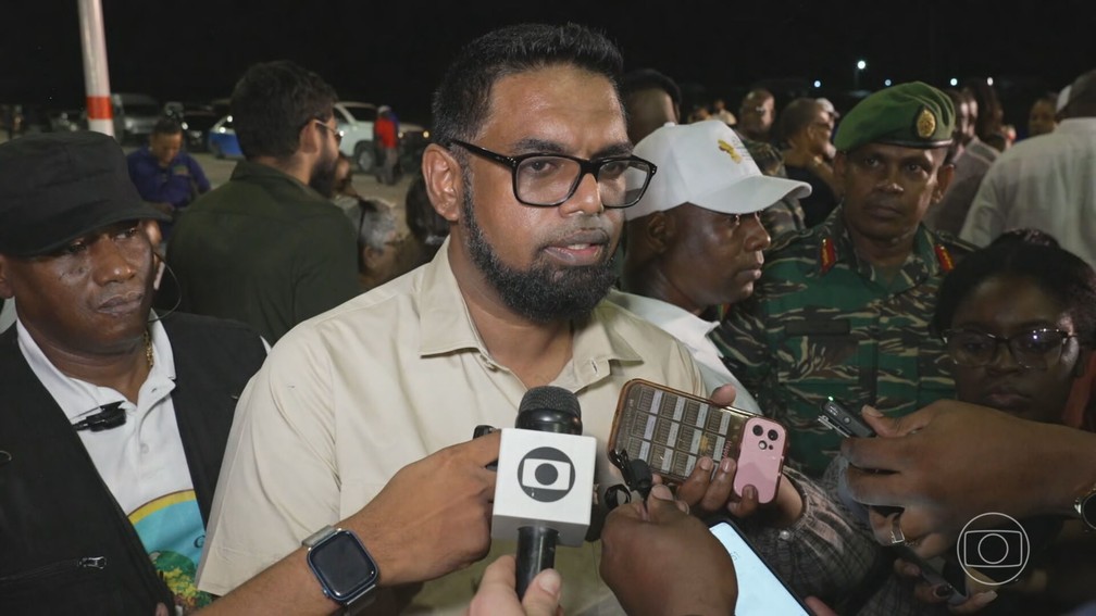 Presidente da Guiana em entrevista ao Jornal Nacional — Foto: JN