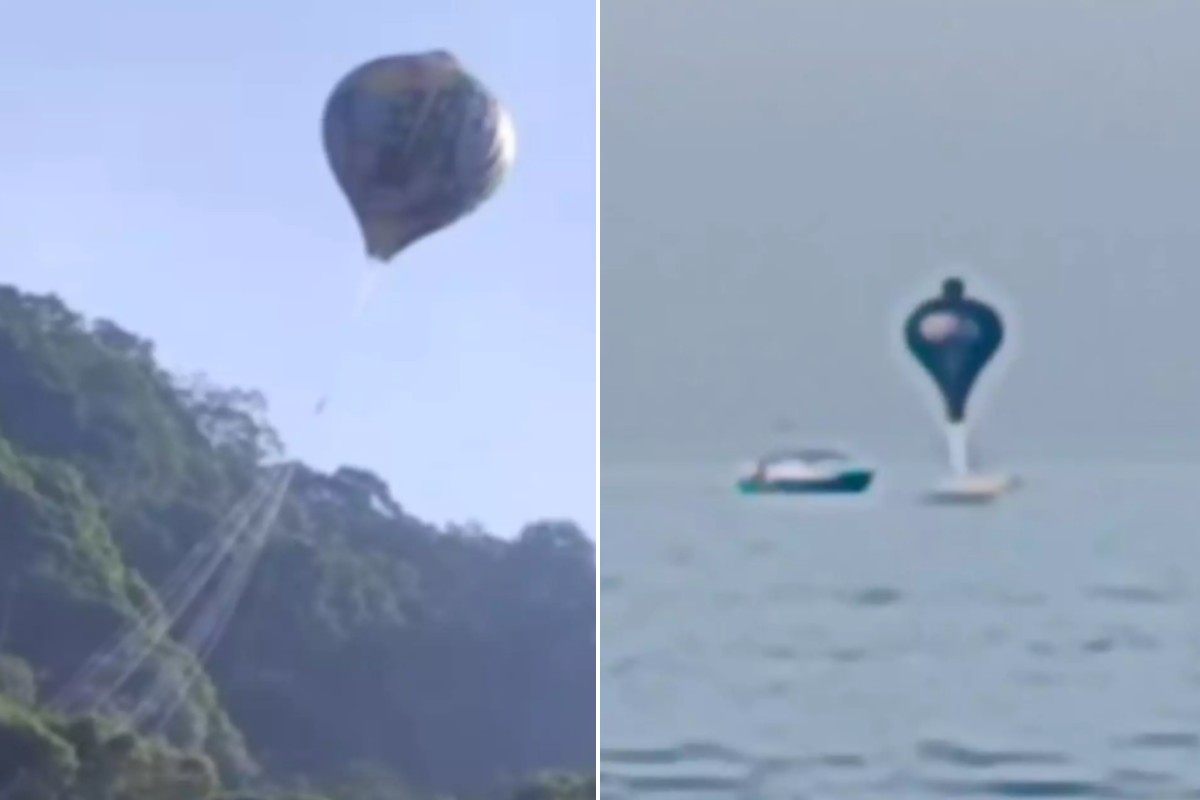 Balões gigantes assustam moradores ao caírem em rodovia e em praia no litoral de SP; VÍDEO