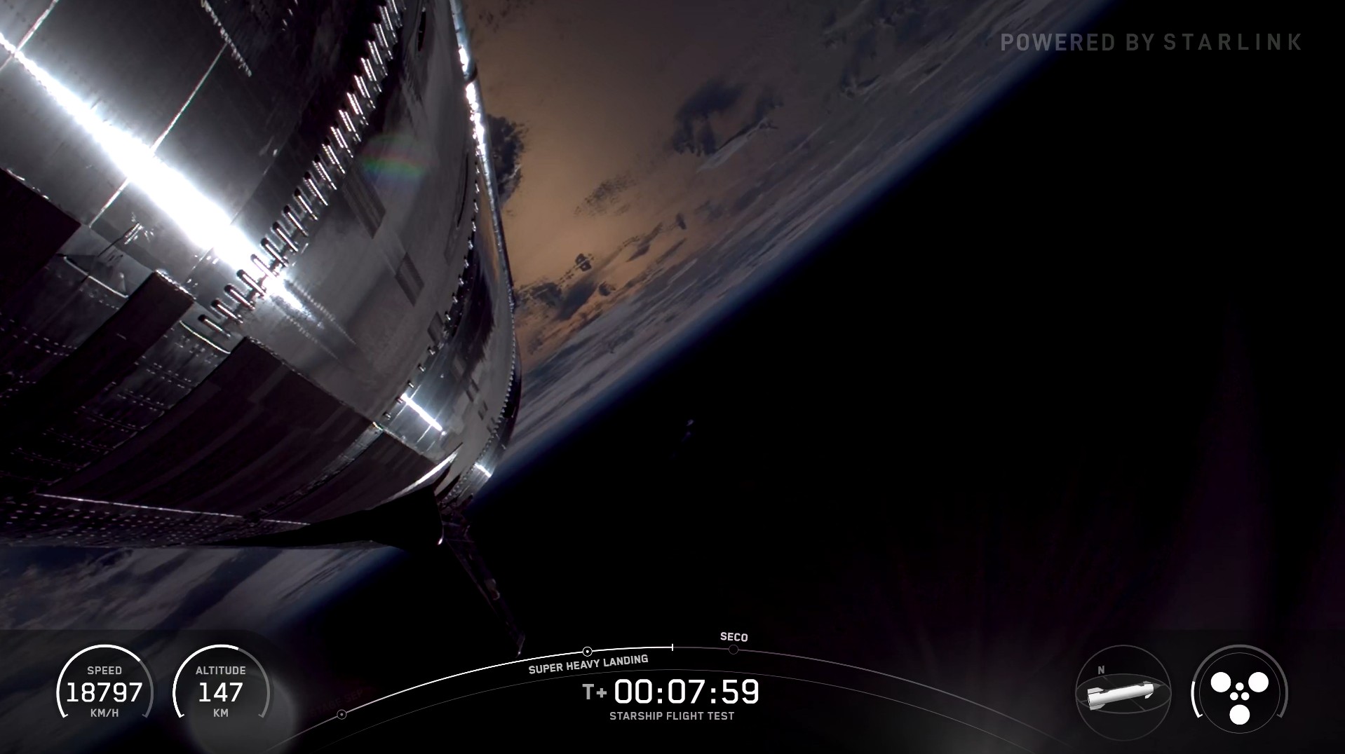 Starship fez belas imagens da Terra minutos antes de pousar no mar e entrar em chamas